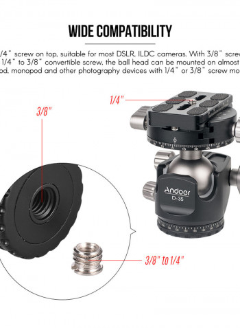 Low Profile Double Panoramic Machining Tripod Ball Head Black/Silver