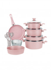 18-Piece Granite Cookware Set With Service Set Pink 9.5kg