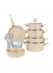 18-Piece Turkish Granite Cookware Set With Service Set Biege