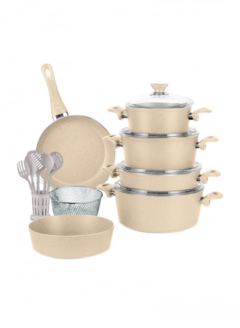 18-Piece Turkish Granite Cookware Set With Service Set Biege