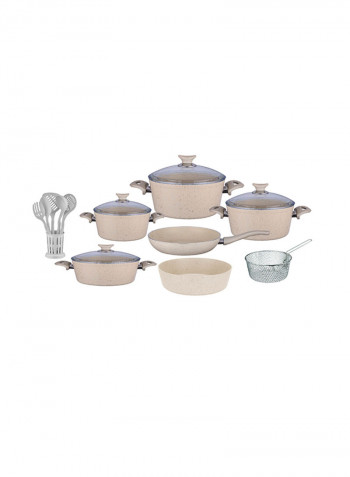 18-Piece Turkish Granite Cookware Set With Service Set Biege