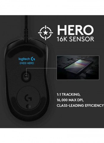 G403 Hero Wired Gaming Mouse 6.8x12.4x4.3cm Black
