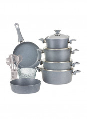 18-Piece Granite Cookware Set With Service Set Grey 9.5kg