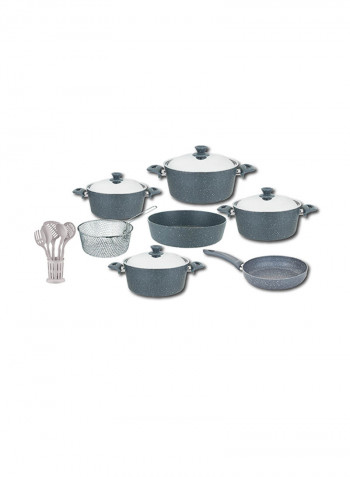 18-Piece Granite Cookware Set With Service Set Grey 9.5kg