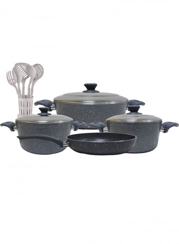 18-Piece Granite Cookware Set With Service Set Grey 9.5kg