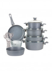 18-Piece Granite Cookware Set With Service Set Grey