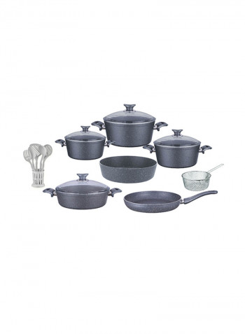 18-Piece Granite Cookware Set With Service Set Grey