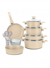 18-Piece Tyrkish Granite Cookware Set With Service Set Beige 9.5kg