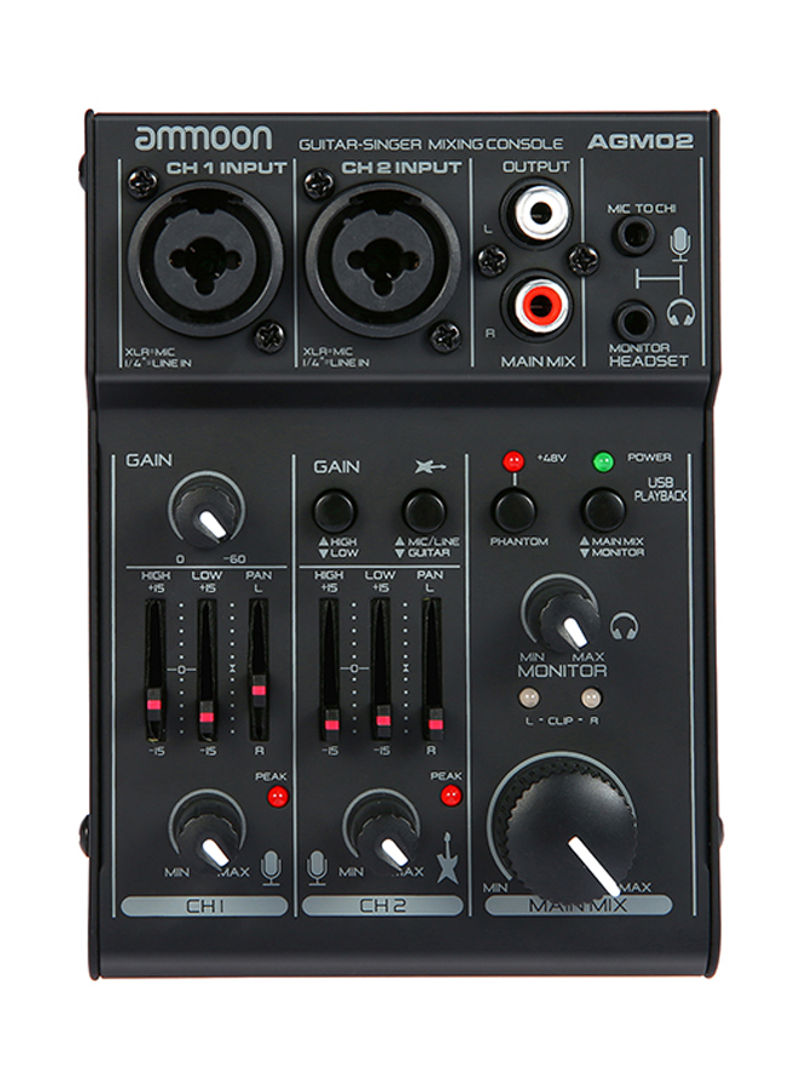 Mini 2-Channel Sound Card Digital Audio Mixer AGM02 Black