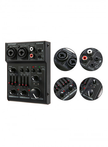 Mini 2-Channel Sound Card Digital Audio Mixer AGM02 Black