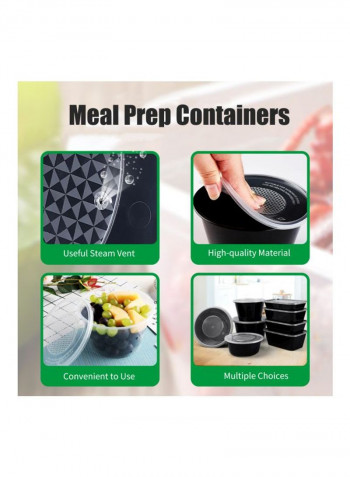 50-Piece Reusable Food Container Set Black 450ml