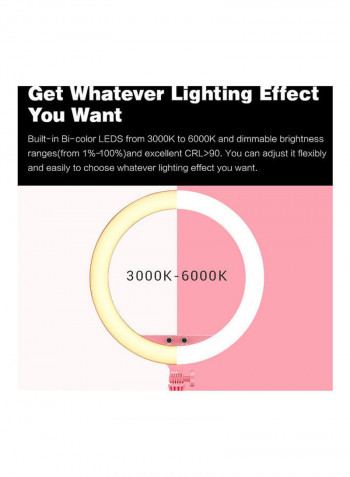Bi-Colour Adjustable Brightness LED Ring Light 18inch Black