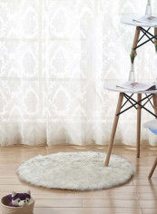 Fluffy Design Round Shaped Floor Mat Off White 120 x 120centimeter