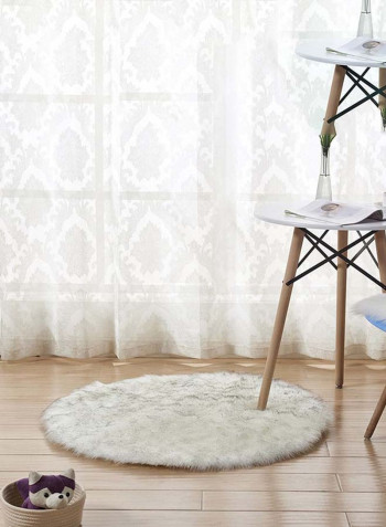 Fluffy Design Round Shaped Floor Mat Off White 120 x 120centimeter