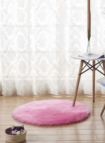 Fluffy Design Round Shaped Floor Mat Pink 120 x 120centimeter