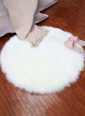 Fluffy Design Round Shaped Floor Mat White 120 x 120centimeter
