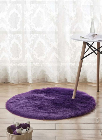 Fluffy Design Round Shaped Floor Mat Purple 120 x 120centimeter