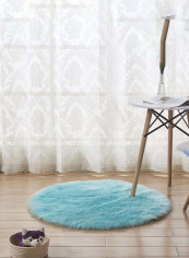 Fluffy Design Round Shaped Floor Mat Turquoise 120 x 120centimeter