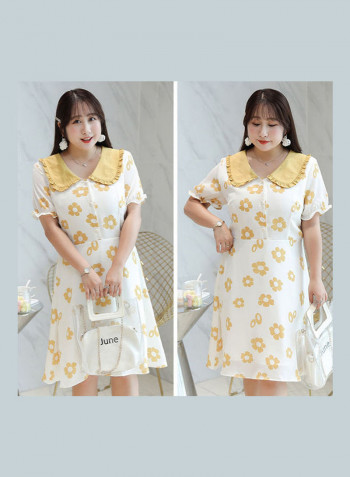 Women Print Chiffon Dress Yellow