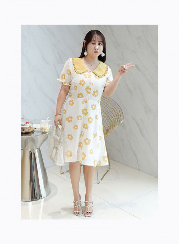 Women Print Chiffon Dress Yellow