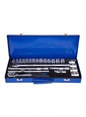 24 Piece Ratchet And Socket 1/2 Inch Drive Set Blue/Silver