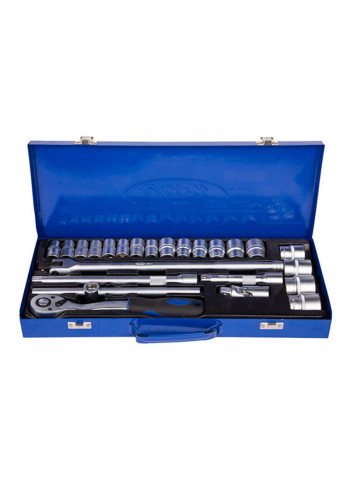 24 Piece Ratchet And Socket 1/2 Inch Drive Set Blue/Silver