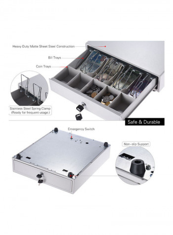 4-Bill And 5-Coin Tray POS Cash Register With Key White