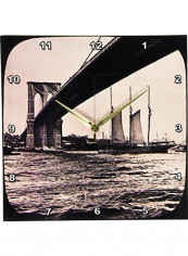 Brooklyn Bridge With Sailboat Printed Analog Wall Clock Multicolour 13x13x0.1inch