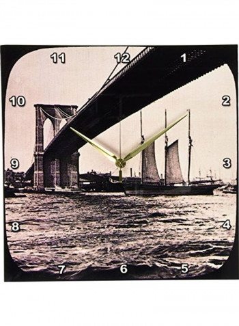 Brooklyn Bridge With Sailboat Printed Analog Wall Clock Multicolour 13x13x0.1inch