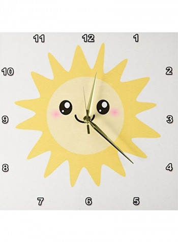 Kawaii Yellow Sunny Happy Face Summer Sunshine Smiley Wall Clock Multicolour 13 X 13inch