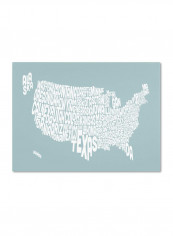 Duck Egg-USA States Text Map Canvas Wall Art Multicolour 16 x 24inch