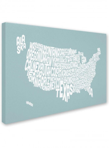 Duck Egg-USA States Text Map Canvas Wall Art Multicolour 16 x 24inch