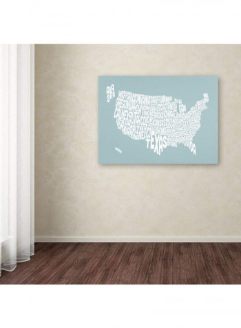 Duck Egg-USA States Text Map Canvas Wall Art Multicolour 16 x 24inch