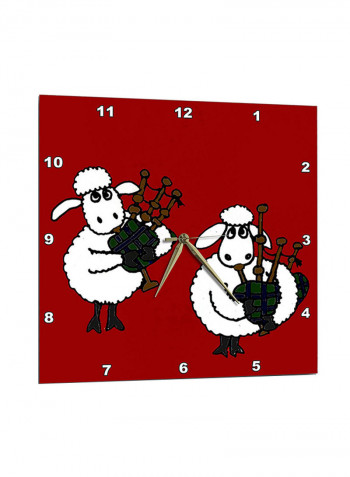Sheep Playing Bagpipes Printed Wall Clock Red/White 13 x 13inch