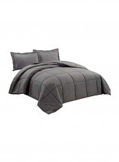 3-Piece Quilt Set Polyester Grey