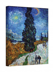 Country Road In Provence At Night Gallery Wrapped Canvas Wall Art Multicolour 14 x 18inch
