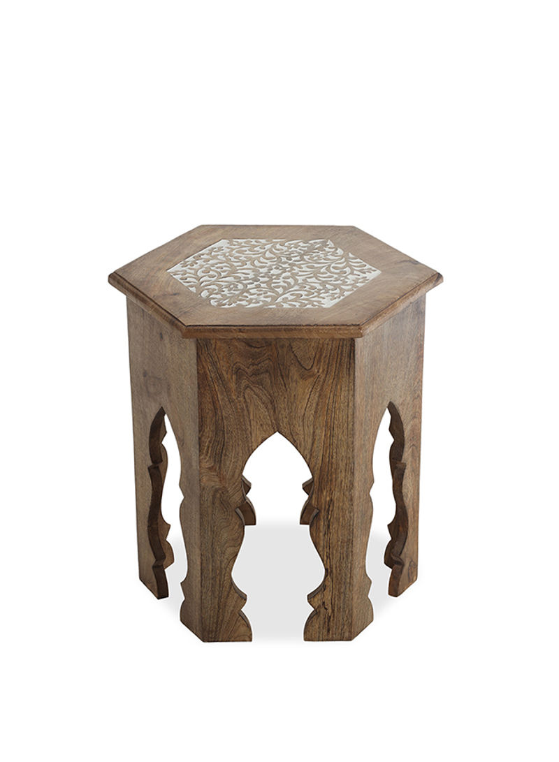 Ethenic Carved Wooden Stool Brown 45x39x47cm