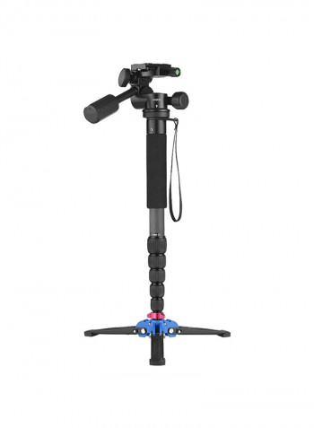 Portable Carbon Fiber 6-Section Monopod With 3 Way Camera Video Damping Head Unipod Holder Black