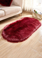 Oval Shaped Fluffy Floor Mat Red 80 x 180centimeter