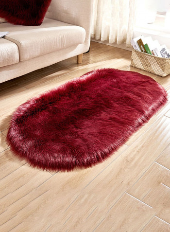 Oval Shaped Fluffy Floor Mat Red 80 x 180centimeter