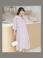College Style V-Neck Ribbon Bowknot Autumn Dress Pink