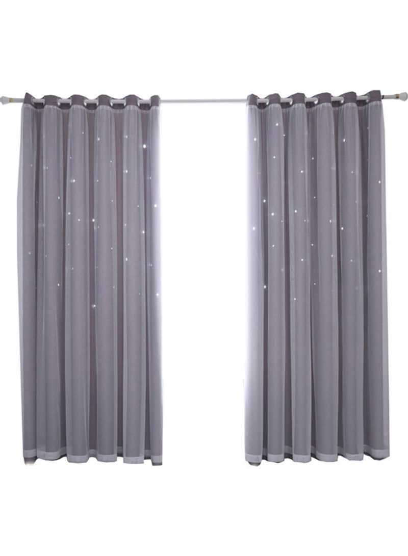 2-Piece Window Out Stars Shading Curtain Grey