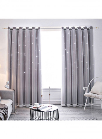 2-Piece Window Out Stars Shading Curtain Grey