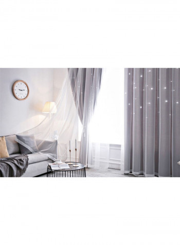 2-Piece Window Out Stars Shading Curtain Grey