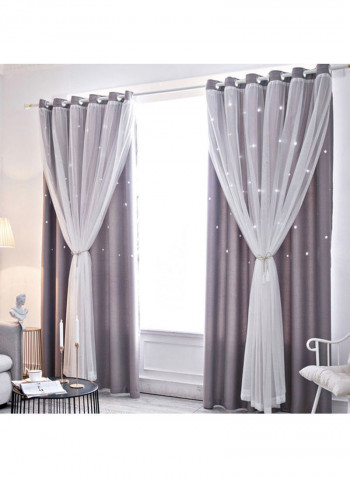 2-Piece Window Out Stars Shading Curtain Grey
