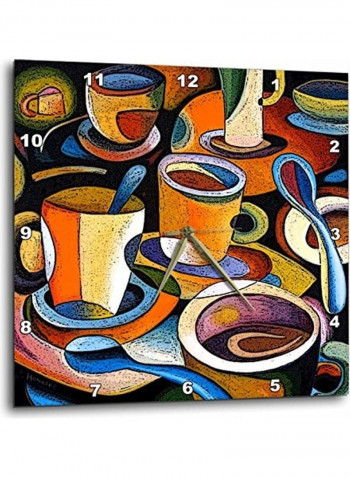 Cups Poster Mugs Coffee Spoon Abstract Wall Clock Multicolour 13x13inch