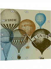 Vintage French Hot Air Balloons Printed Wall Clock Multicolour 13x13inch