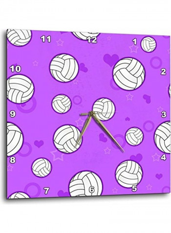 Volleyball Printed Analog Wall Clock Purple/White 13x13x0.1inch