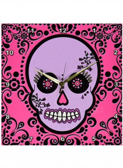 Day Of The Dead Skull Wall Clock Multicolour 13x13inch