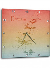 Gradient Dream Dragonflies Vintage Art Wall Clock Multicolour 15x15inch